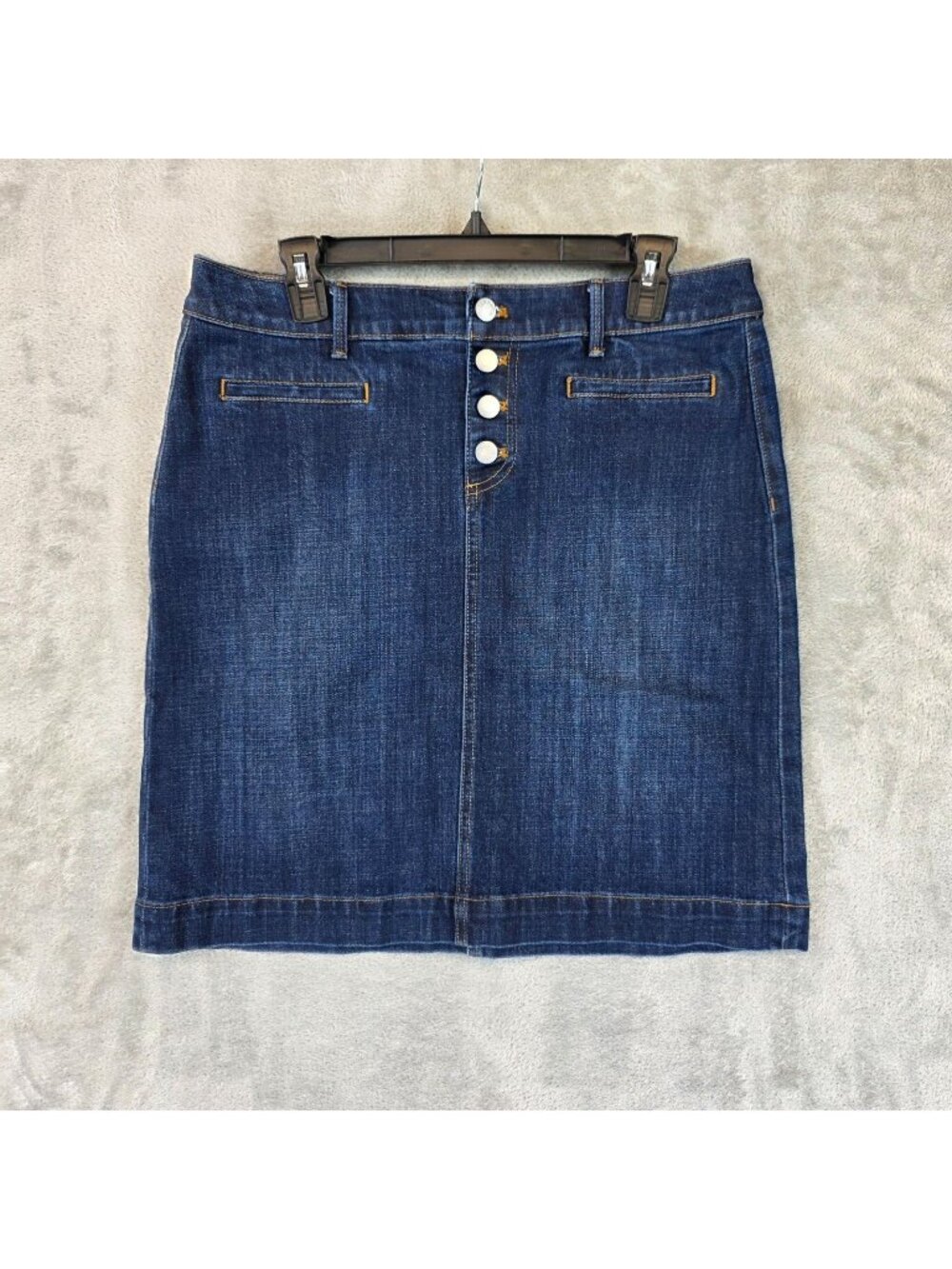 Talbots Skirt Womens 10 Blue Denim Pencil Knee Length Button Front Stretch